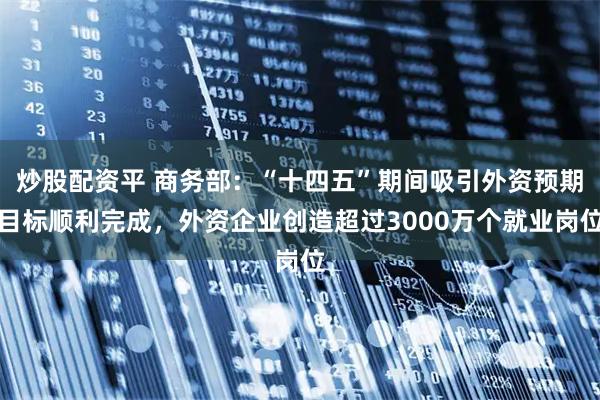 炒股配资平 商务部：“十四五”期间吸引外资预期目标顺利完成，外资企业创造超过3000万个就业岗位